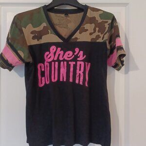 Jason Aldean She's Country Camo T-Shirt Women Medium  2014 Burn It Down …